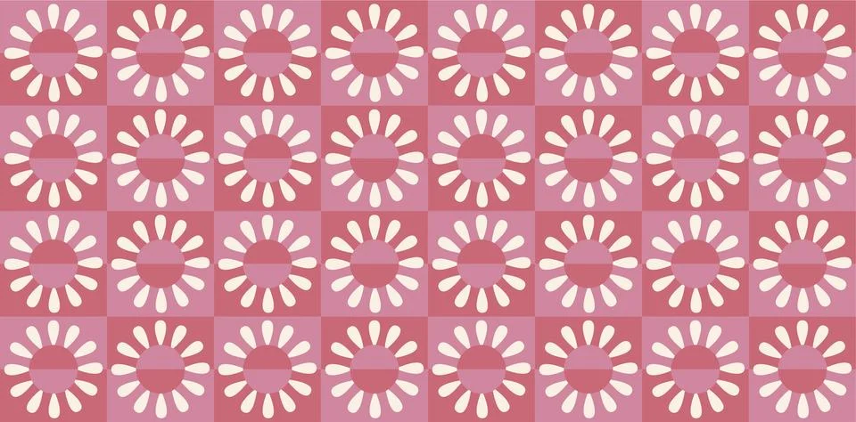 Vector illustration. Seamless floral pattern. White flowers on red-pink cubes Stock Illustration