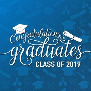Vector illustration on seamless graduations background congratulations graduates Stock Illustration