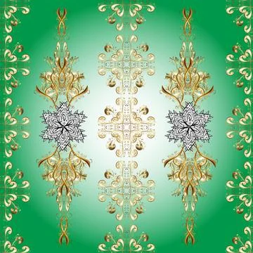 Vector illustration. Seamless. Oriental style. Elements in green, beige and neut Stock Illustration