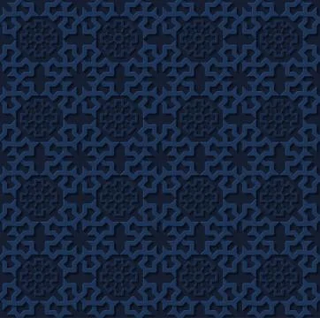 Vector illustration seamless pattern, arabesque background dark blue pattern Illustrazione stock
