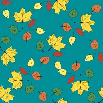 Vector illustration seamless pattern autumn leaves on blue Stock Illustration