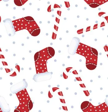 Vector illustration of seamless pattern candy cane and sock christmas cartoon イラスト素材
