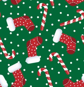 Vector illustration of seamless pattern candy cane and sock christmas cartoon Stock Illustration