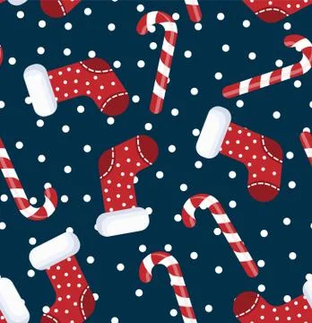 Vector illustration of seamless pattern candy cane and sock christmas cartoon Stock Illustration