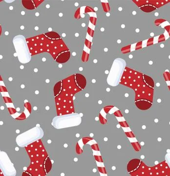Vector illustration of seamless pattern candy cane and sock christmas cartoon 库存插图