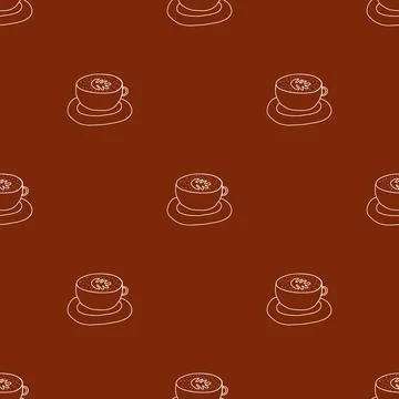 Vector illustration of seamless pattern of cappuccino coffee cup with foam. Hand Stock Illustration