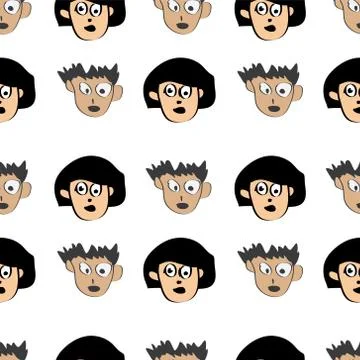 Vector illustration seamless pattern cartoon face boy and girl Stock Illustration