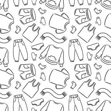 Vector illustration is a seamless pattern of clothing sketches including ta.. Stock Illustration