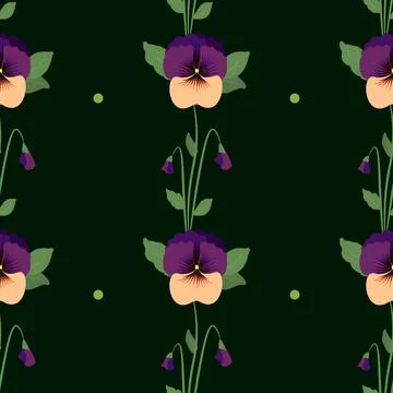 Vector illustration. Seamless pattern with colored pansies Stock Illustration