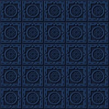 Vector illustration seamless pattern, dark blue arabesque background Stock Illustration