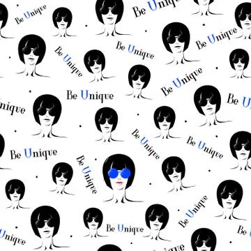 Vector illustration of seamless pattern with elegant girl in glasses in crowd Stock Illustration