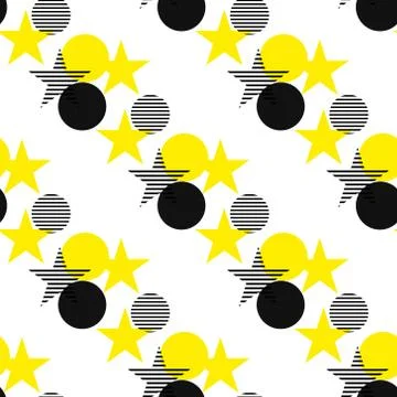 Vector illustration. Seamless pattern with falling cute yellow stars white Stock Illustration