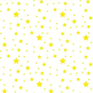 Vector illustration. Seamless pattern with falling cute yellow stars white ba Stock Illustration