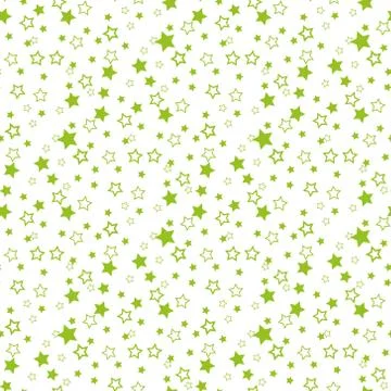 Vector illustration. Seamless pattern with falling cute green stars white bac Stock Illustration