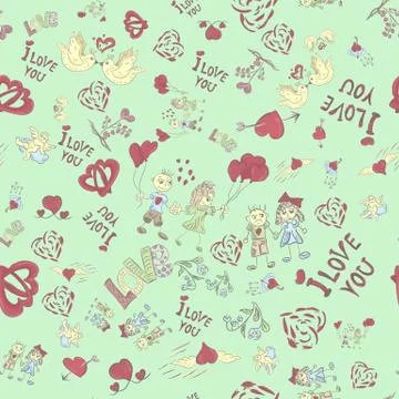 Vector illustration of seamless pattern festive symbols design elements Valen Stock Illustration