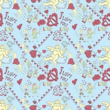 Vector illustration of seamless pattern festive symbols design elements Valen Stock Illustration
