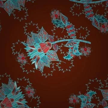 Vector illustration. Seamless pattern with floral ornament. Flowers on pink, blu Stock Illustration
