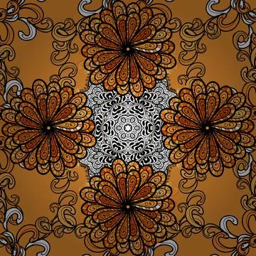 Vector illustration. Seamless pattern with floral ornament. Flowers on black, or Illustrazione stock