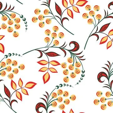 Vector illustration seamless pattern - garden flowers and plant leaves on white Stock Illustration