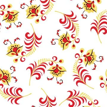 Vector illustration seamless pattern - garden flowers and plant leaves on white Stock Illustration