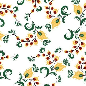 Vector illustration seamless pattern - garden flowers and plant leaves on white Stock Illustration