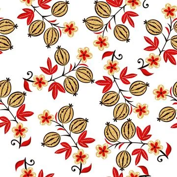Vector illustration seamless pattern - garden flowers and plant leaves on white Stock Illustration