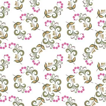 Vector illustration seamless pattern - garden flowers and plant leaves on white Stock Illustration