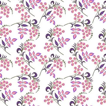 Vector illustration seamless pattern - garden flowers and plant leaves on white Stock Illustration