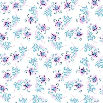 Vector illustration seamless pattern - garden flowers and plant leaves on white Stock Illustration