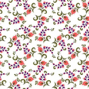 Vector illustration seamless pattern - garden flowers and plant leaves on white Stock Illustration