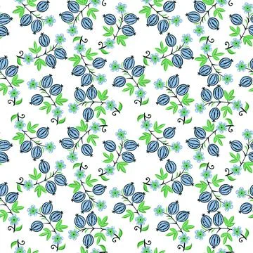 Vector illustration seamless pattern - garden flowers and plant leaves on white Stock Illustration