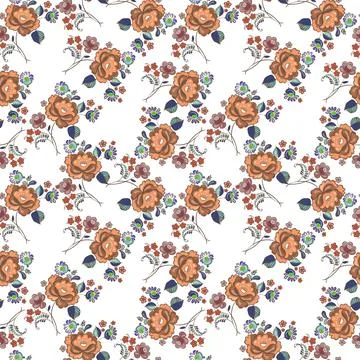 Vector illustration seamless pattern - garden flowers and plant leaves on white Stock Illustration