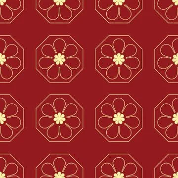 Vector illustration seamless pattern golden flower with red background Stock Illustration