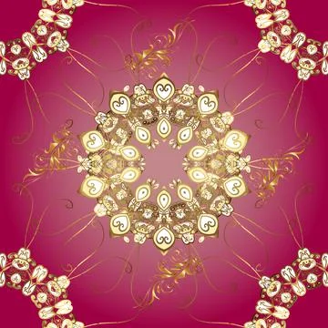 Vector illustration. Seamless pattern golden elements. Design vintage for card, 스톡 일러스트