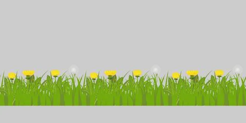 Vector illustration of seamless pattern of grass and dandelions flowers Stock Illustration
