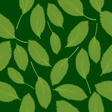 Vector illustration seamless pattern green leaves on green background Stock Illustration