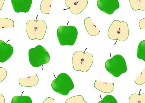 Vector illustration of seamless pattern green apples on white background Illustrazione stock