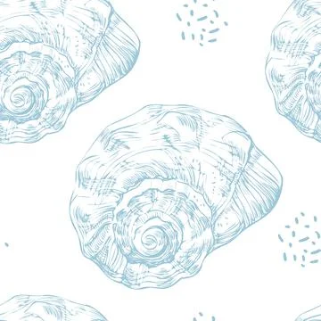 Vector illustration seamless pattern hand drawn seashells and dots Illustrazione stock