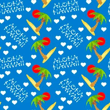 Vector illustration seamless pattern for Hawaii traveling. Tropical island with 스톡 일러스트