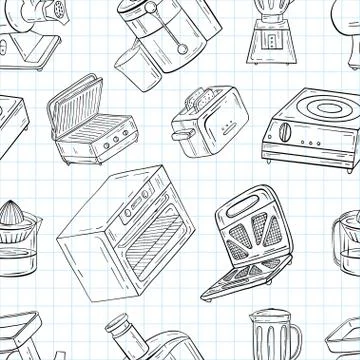 Vector illustration of seamless pattern. Household appliances fo Stock Illustration