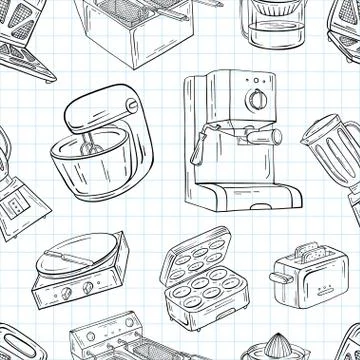 Vector illustration of seamless pattern. Household appliances fo Stockillustratie
