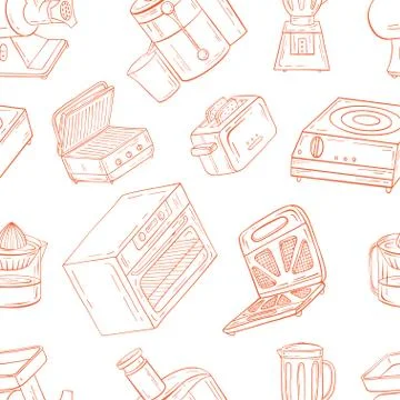 Vector illustration of seamless pattern. Household appliances fo Stock Illustration