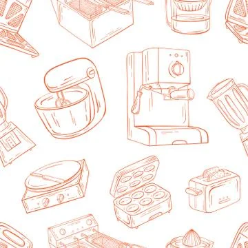 Vector illustration of seamless pattern. Household appliances fo Stock Illustration