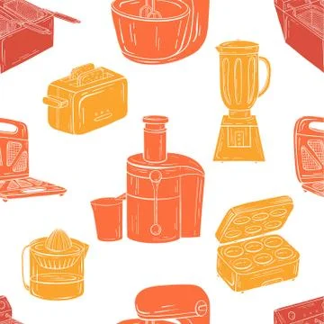 Vector illustration of seamless pattern. Household appliances fo Stock Illustration