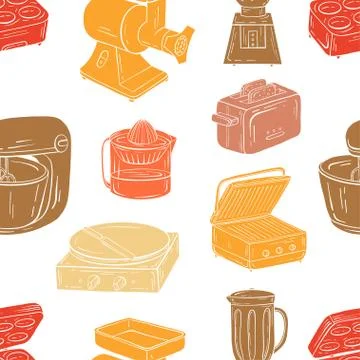 Vector illustration of seamless pattern. Household appliances fo Stock Illustration
