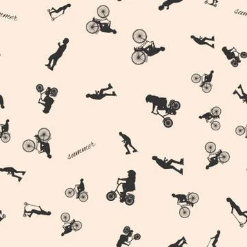 Vector illustration of a seamless pattern with the images of people active Stock Illustration