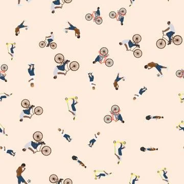 Vector illustration of a seamless pattern with the images of people active Stock Illustration
