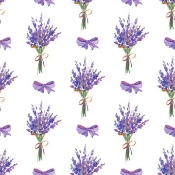 Vector illustration: seamless pattern of lavender flowers. Watercolor painting Stock Illustration