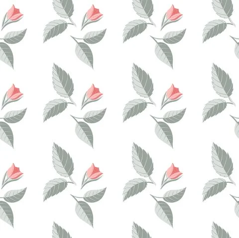 Vector illustration, seamless pattern with leaves, twigs, flowers in green, r Stock Illustration