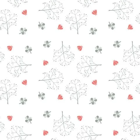 Vector illustration, seamless pattern with leaves, twigs, flowers in green, r Stock Illustration
